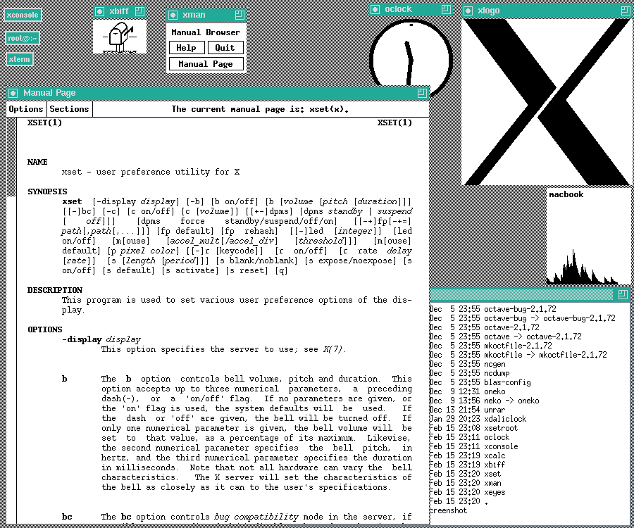 twm上でxterm、xman、xlogoなどが動くX Window System。X11が提供する「窓」と、デスクトップ環境が提供する統一感は別物だった
